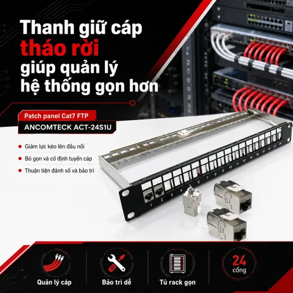 Patch panel Cat7 FTP ANCOMTECK 24 cổng ACT-24S1U