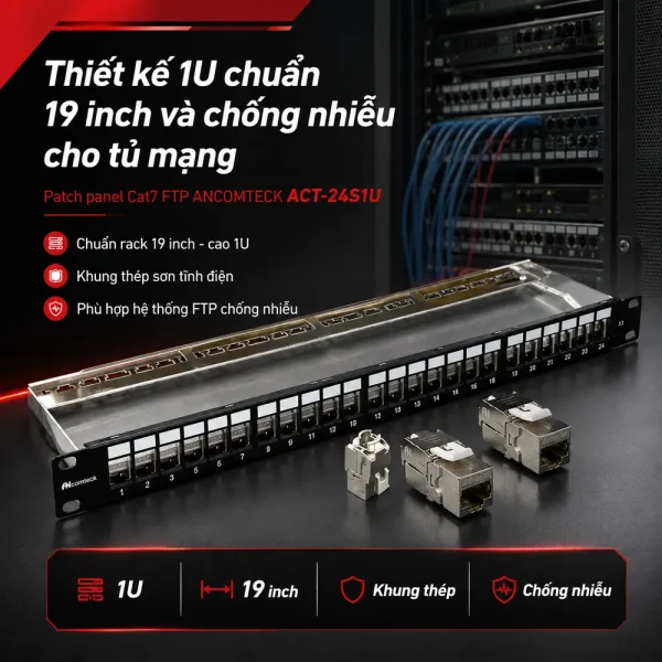 Patch panel Cat7 FTP ANCOMTECK 24 cổng ACT-24S1U