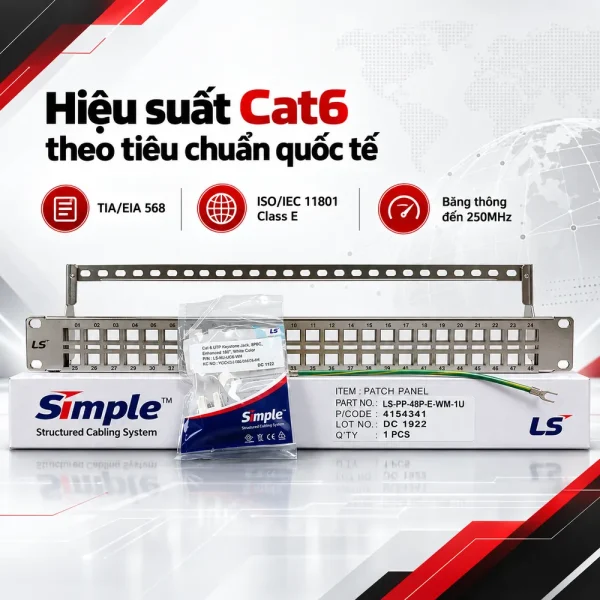 Patch panel LS Cat6 48 port LS-PP-48P-E-WM-1U