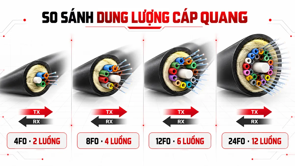 so sánh dung lượng cáp quang