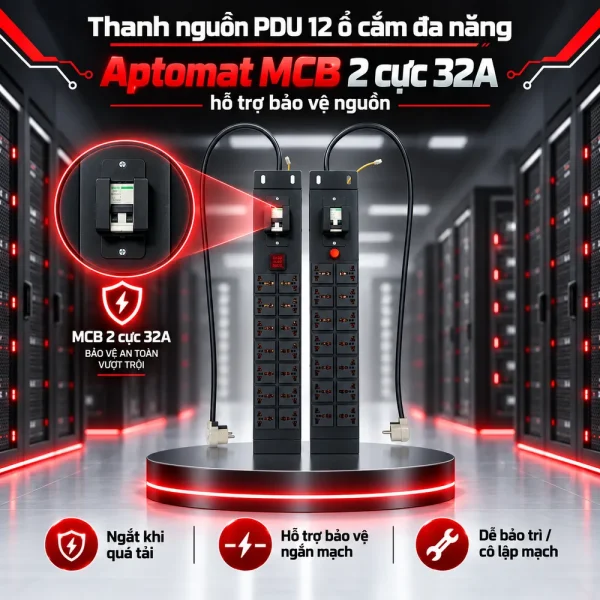 Thanh nguồn PDU 12 ổ cắm đa năng