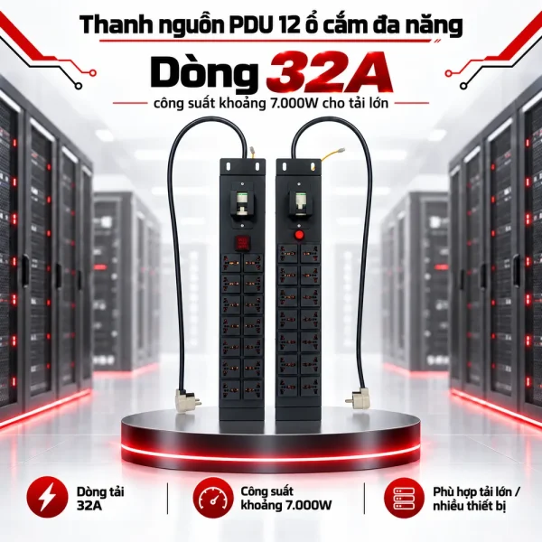 Thanh nguồn PDU 12 ổ cắm đa năng
