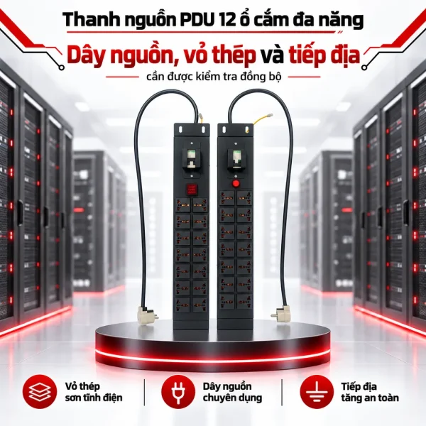 Thanh nguồn PDU 12 ổ cắm đa năng