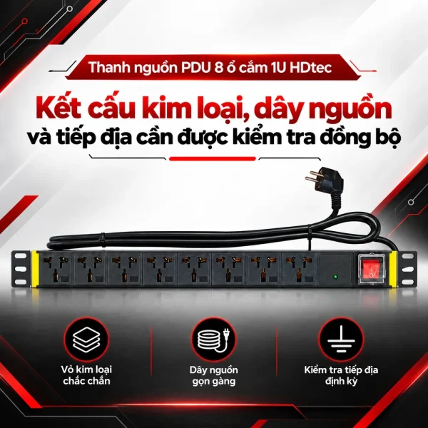 Thanh nguồn PDU 8 ổ cắm 1U HDtec
