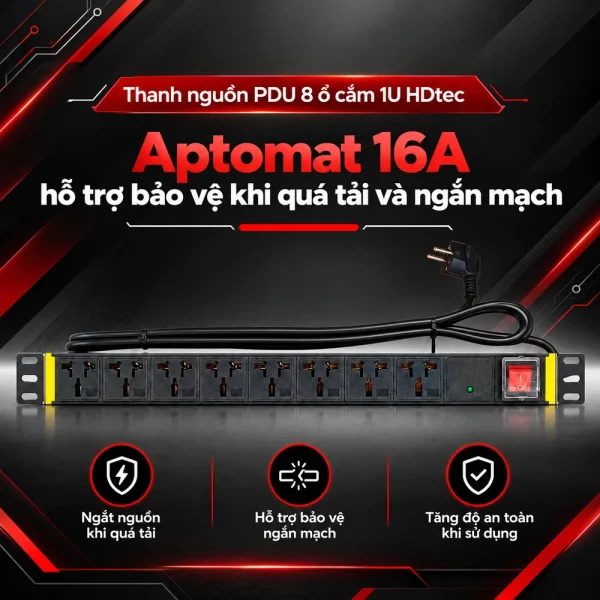 Thanh nguồn PDU 8 ổ cắm 1U HDtec