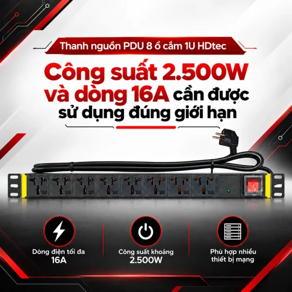 Thanh nguồn PDU 8 ổ cắm 1U HDtec