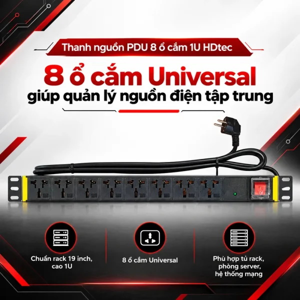 Thanh nguồn PDU 8 ổ cắm 1U HDtec