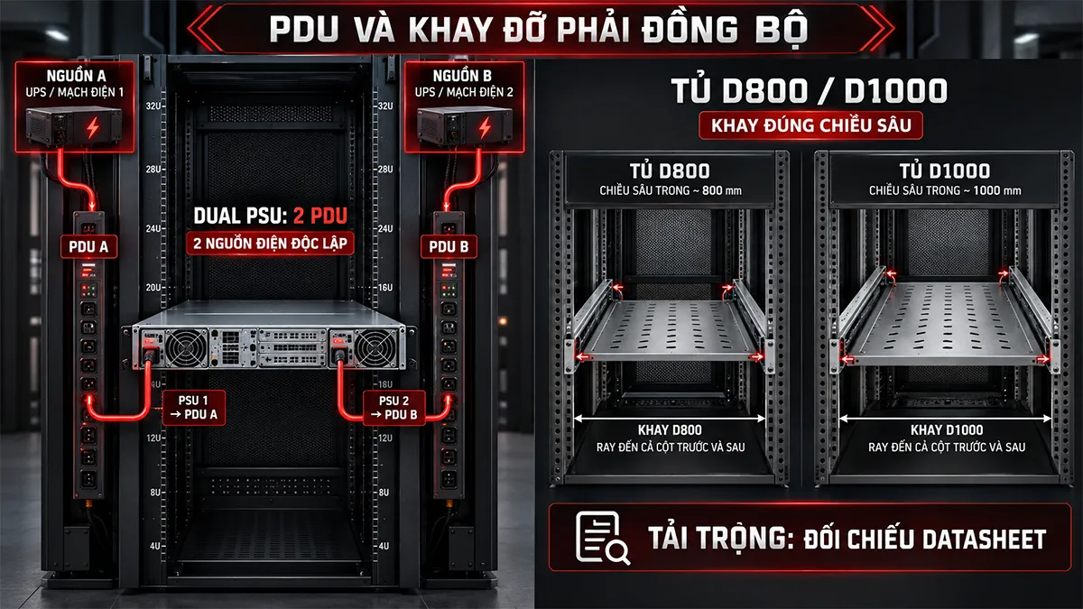 thanh nguồn pdu và khay phải đồng bộ