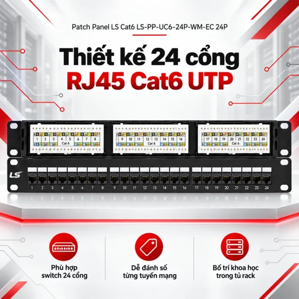 Thanh Patch Panel LS Cat6 LS-PP-UC6-24P-WM-EC 24P