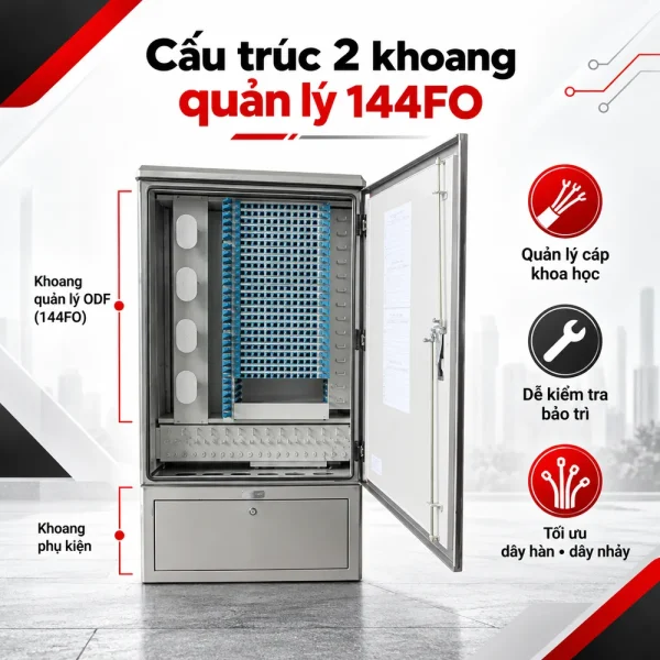 Tủ phối quang ODF 144FO ngoài trời đầy đủ phụ kiện
