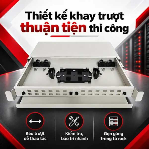 Vỏ hộp phối quang ODF 24FO khay trượt lắp rack