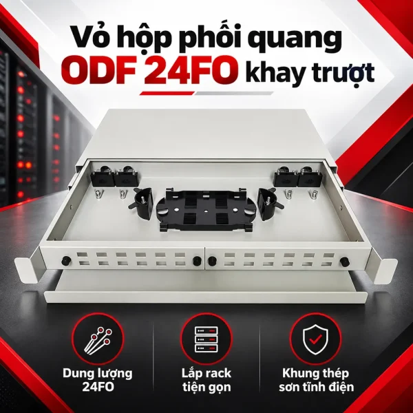 Vỏ hộp phối quang ODF 24FO khay trượt lắp rack